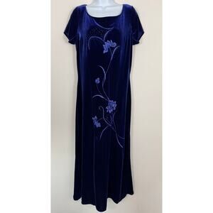 Vintage Reggio Purple Velvet Floral Maxi Dress L